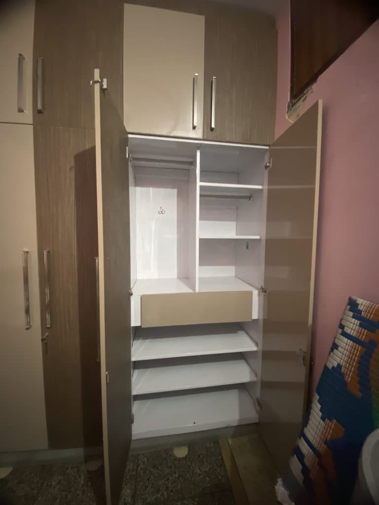 Customised steel almirah internal shelf and hanging layout